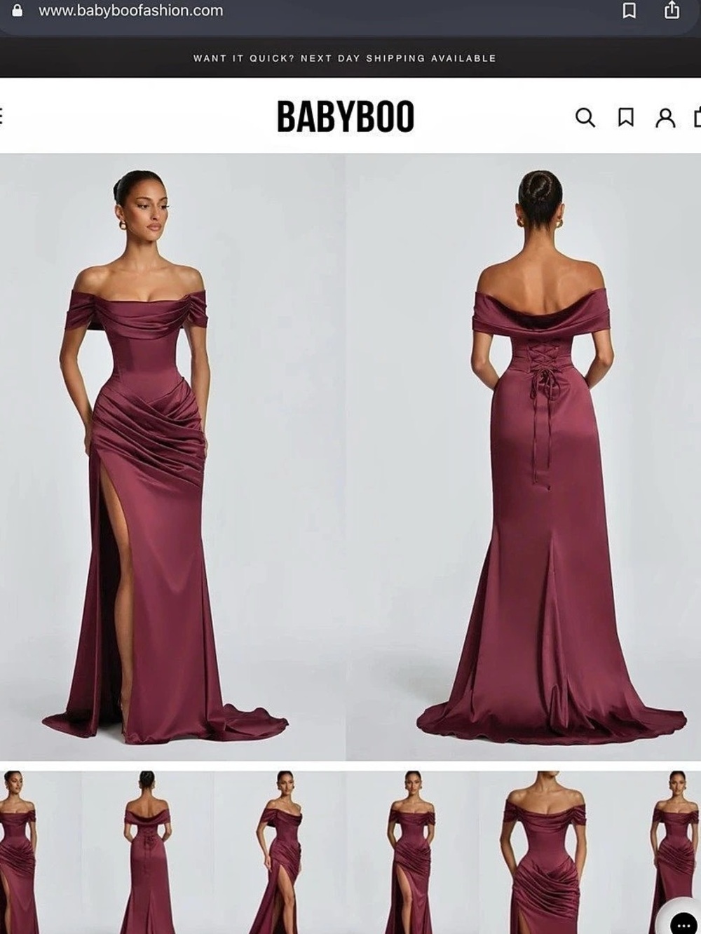 BABYBOO Off-Shoulder Ruched Maxi Dress in Purple NWT